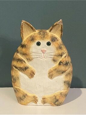 James Haddon Wooden Folk Art Cat Signed - Tabby